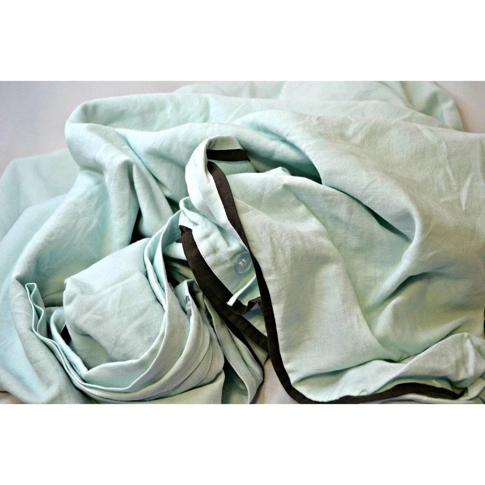 West Elm linen cotton blend‎ ice blue slate grey trim full/queen duvet cover